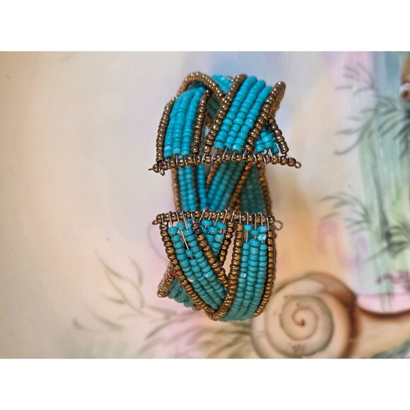 Southwestern Style Native American & Bronze Beaded Bracelet Adjustable - Picture 4 of 5